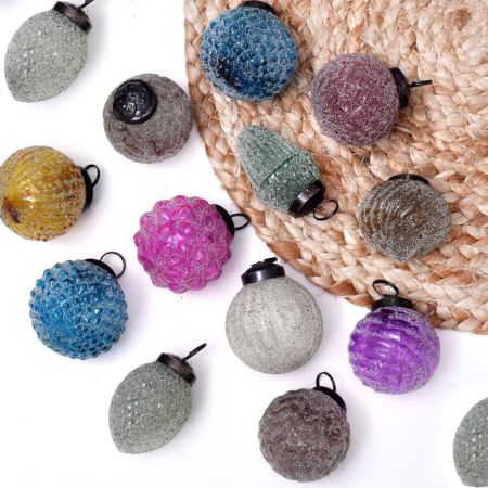 Set of 12 Glass Distressed Christmas Balls Ornamets For Tree Decoration